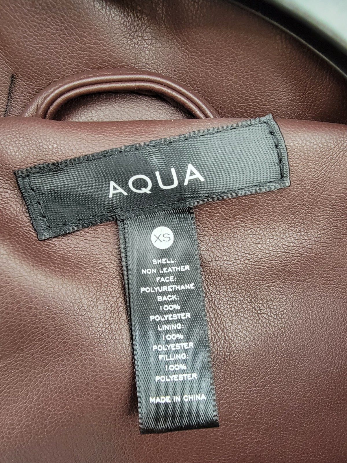 AQUA Faux Leather Puffer Jacket Women's XS Maroon Side Pockets Zip Closure L/S - Picture 10 of 16