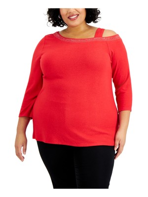 

JM COLLECTION Женский красный эластичный топ с рукавами 3/4 и украшением для работы Plus