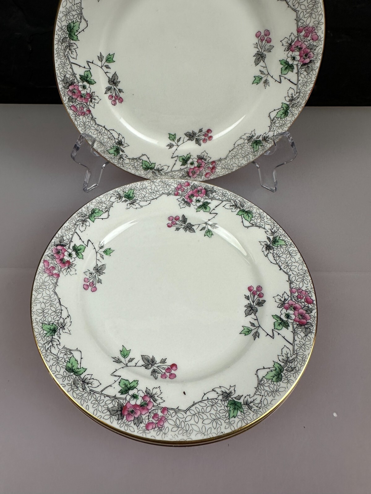4 x Shelley Bramble Rose Bone China Tea / Side Plates 18 cm Wide Set
