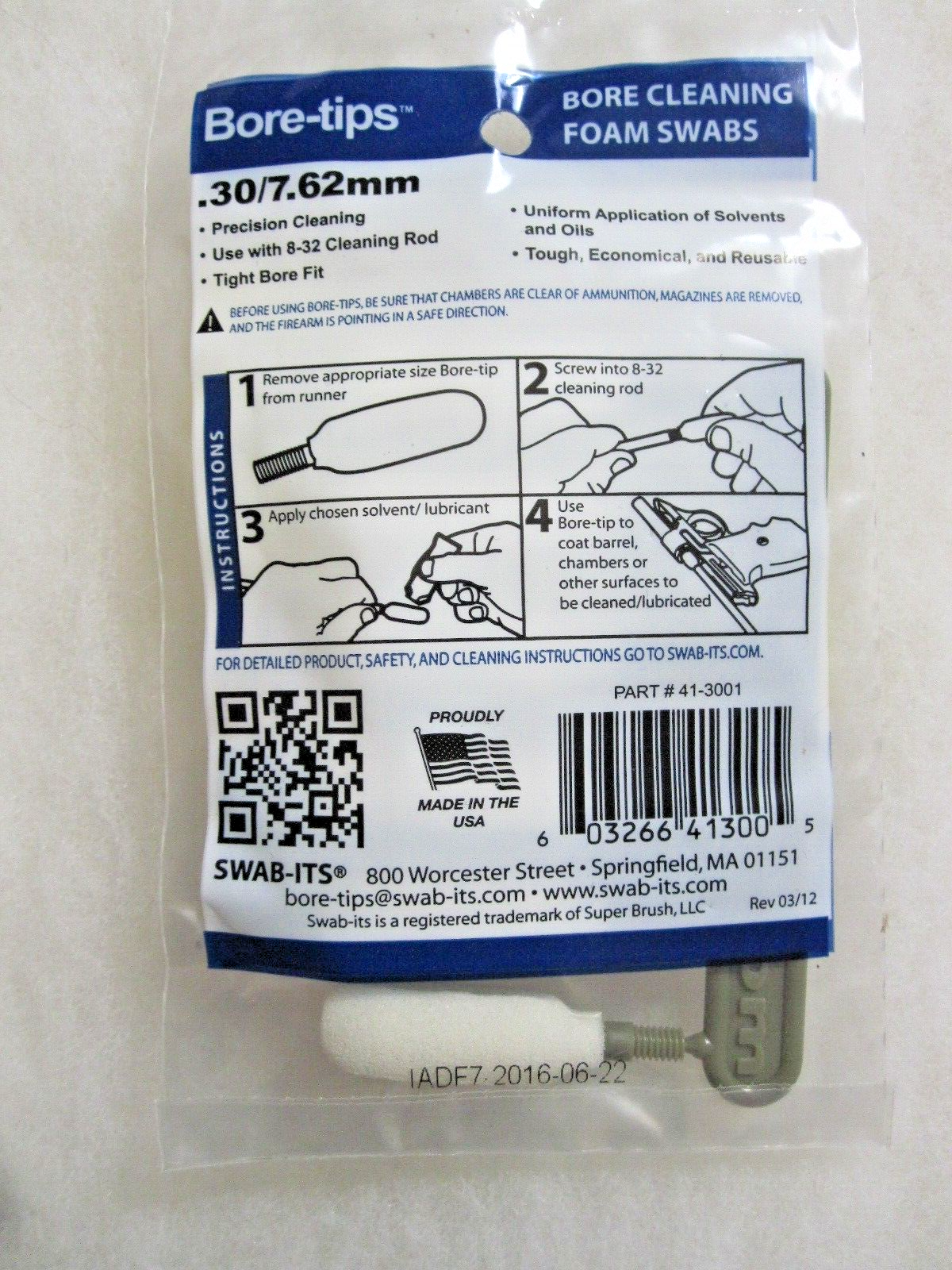 Swab Its .30/7.62mm Fast Patchless Firearm Cleaning Bore-Tips Swabs #41-3001