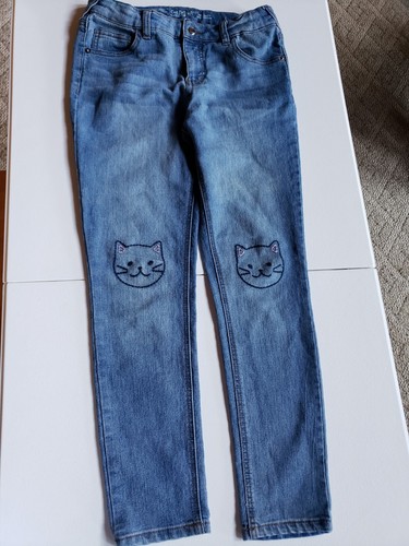 Cat And Jack Girls 14 Adjustable Waist Embroidered Blue Skinny Stretch Jeans