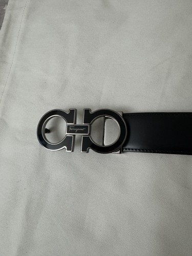 Pre-owned Ferragamo $575 Salvatore  Men's Enamel Double Gancini Leather Belt Size 36”/90cm In Black/brown