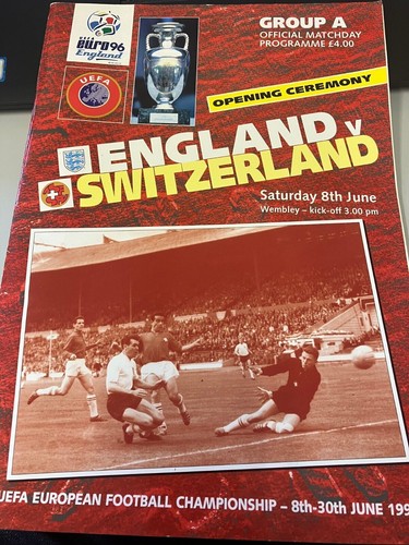 England vs Switzerland euro 1996 matchday program and Match Ticket