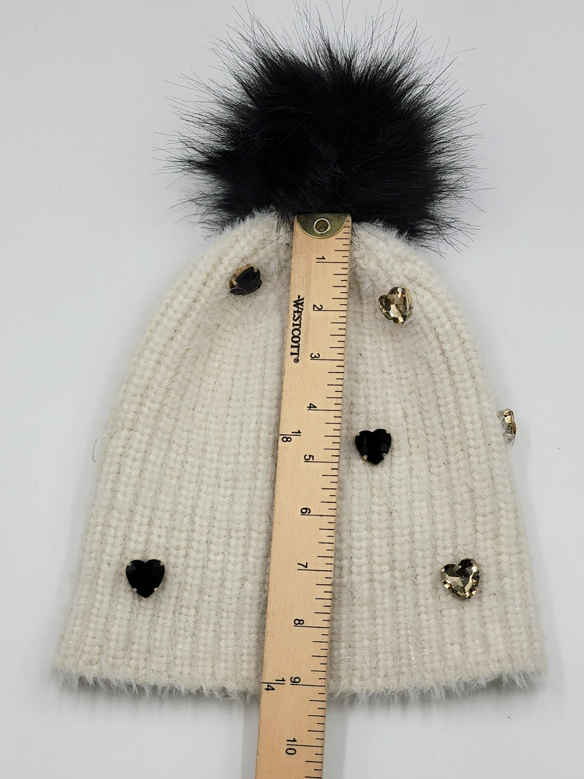 Jocelyn Faux Alpaca Crystal Embellished Hat Women's One Size Ivory Pom Pom Top - Picture 8 of 11