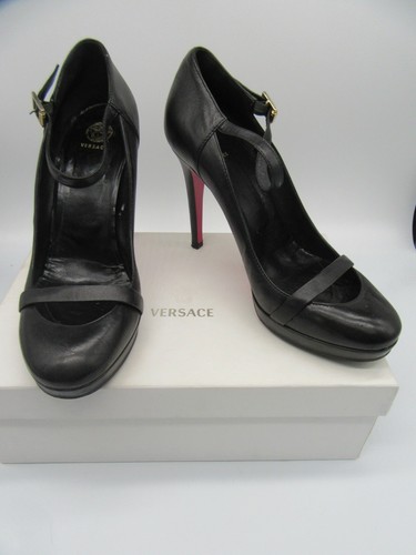 VERSACE black leather platform mary jane heels sz 39 | eBay
