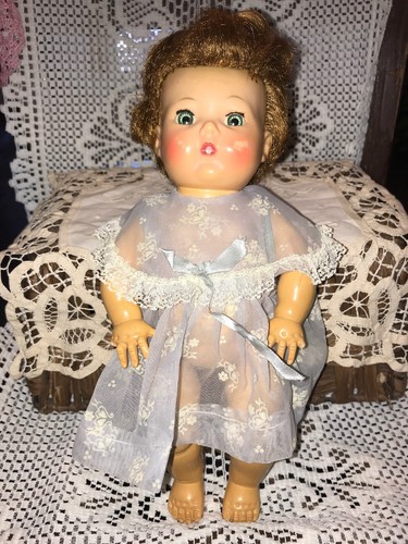Vintage Tiny Tears Doll 1950s 11” Rubber Body  Hard Plastic Head