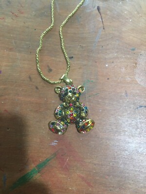 Betsey Johnson RHINESTONE TEDDY BEAR Pendant Necklace NWT