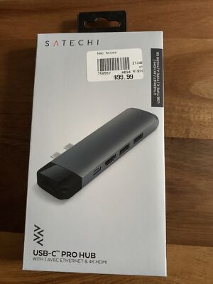 SATECHI ST-TCPHEM Type-C Pro Hub Adapter w Ethernet 4K HDMI, USB-C PD GRAY 