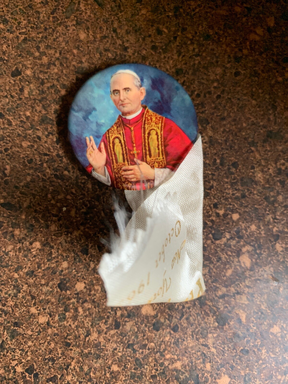 1965 Pope Paul VI Visit Pin Badge With Ribbon