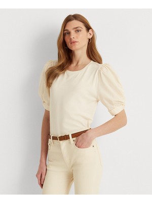 

LAUREN RALPH LAUREN Женский бежевый топ с круглым вырезом и рукавами-пуфами