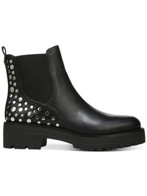 

SAM EDELMAN Женские черные кожаные ботильоны Jalyn с круглым носком на блочном каблуке без шнуровки, Черный, H8457L1