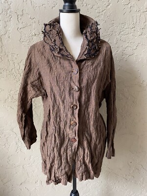 KRISTA LARSON Brown / Cognac ￼￼  Cotton Applique Shirt Jacket OS