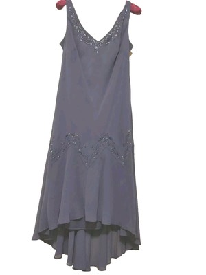 Designer Blue Beaded Dress W/Jacket Sz 16P,Lined,Fish Tail,Worn Once,N Eve Party