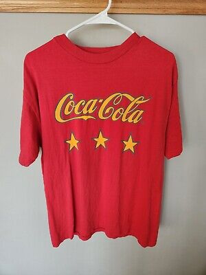 Vintage 80s 1980s Coca Cola Stars T Shirt Tee Adult XL Single Stitch USA