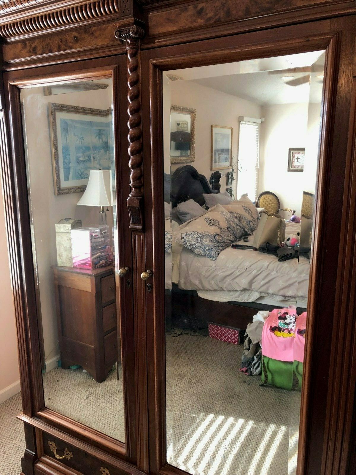 Antique 19th Century Carved Walnut Armoire wardrobe