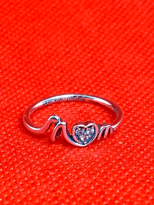 PANDORA MUM PAVE HEART RING STERLING SILVER S925 ALE WITH POUCH