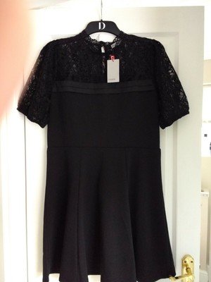 OASIS SKATER DRESS BLACK LACE YOKE PONTE JERSEY. LARGE UK 14-16, EUR 40-42. BNWT