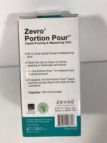 Zevro Portion Pour - Blue All In One Pourer & Measuring Tool Holds 5 oz. NIB