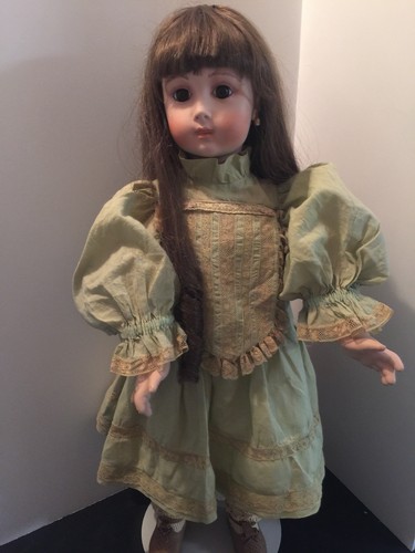 ANTIQUE REPRODUCTION BISQUE DOLL-WONDERFUL VINTAGE DRESS-24 INCHES TALL