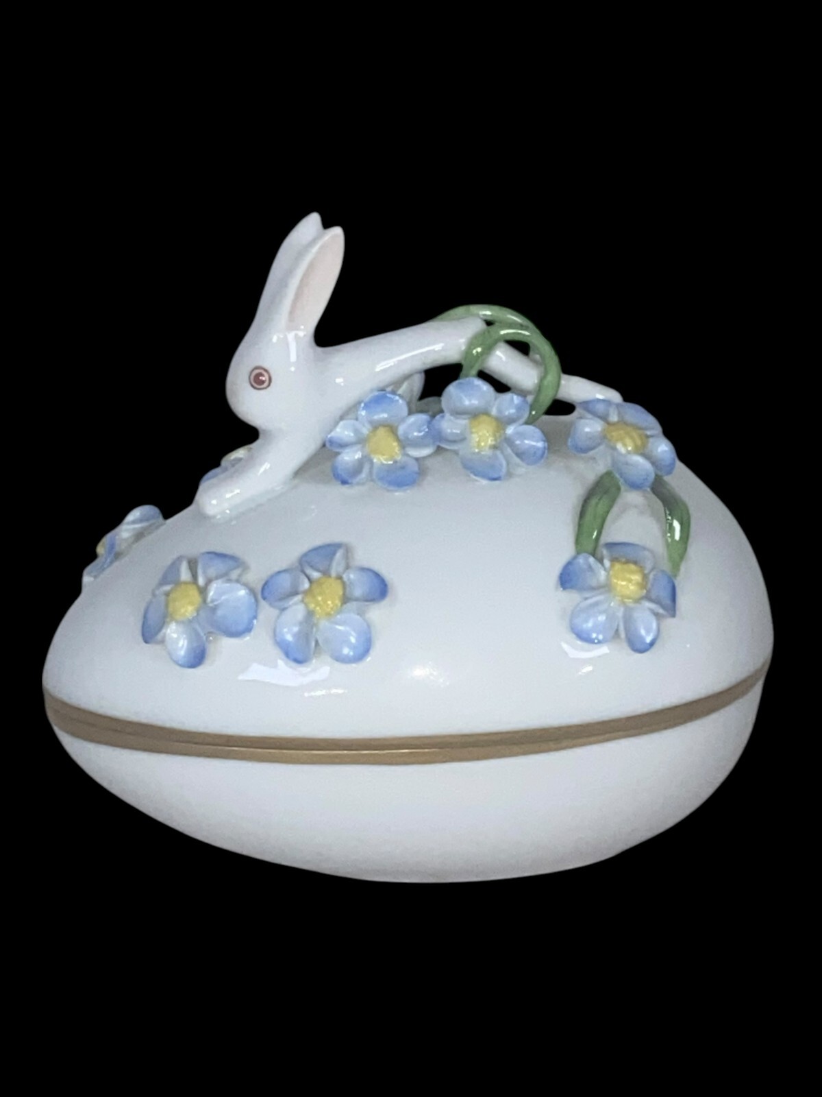 RARE HEREND EASTER EGG BUNNY RABBIT BLUE FLORAL PORCELAIN RARE HEREND EASTER EGG BUNNY RABBIT BLUE FLORAL PORCELAIN