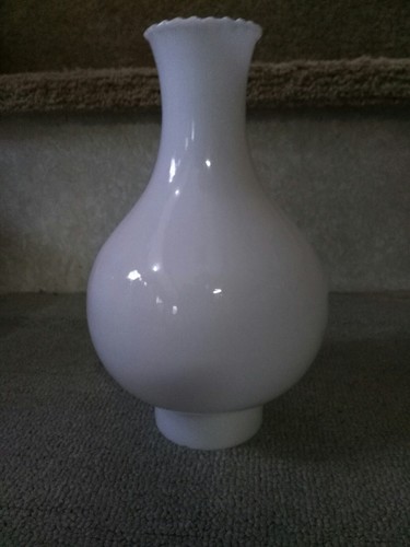 Vintage White Glass Ruffled Top Hurricane Lamp Oil Lamp Chimney Globe