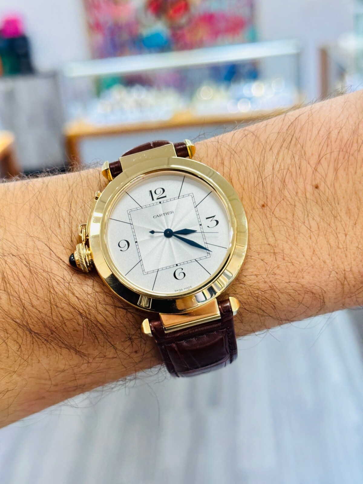 Cartier Pasha 42mm Lefty 2726 18k Yellow Gold on leather Band RARE