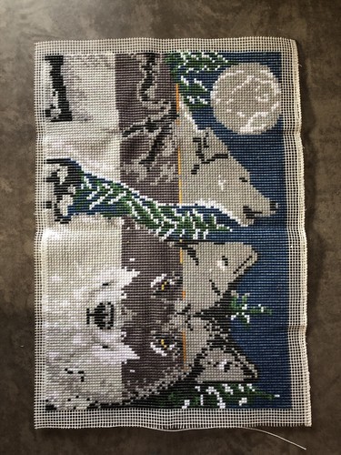 completed vtg Wonderart Midnight Wolves Latch Hook Kit 27