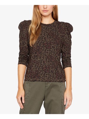 Женский зеленый топ с круглым вырезом SANCTUARY с животным принтом и рукавами 3/4, L