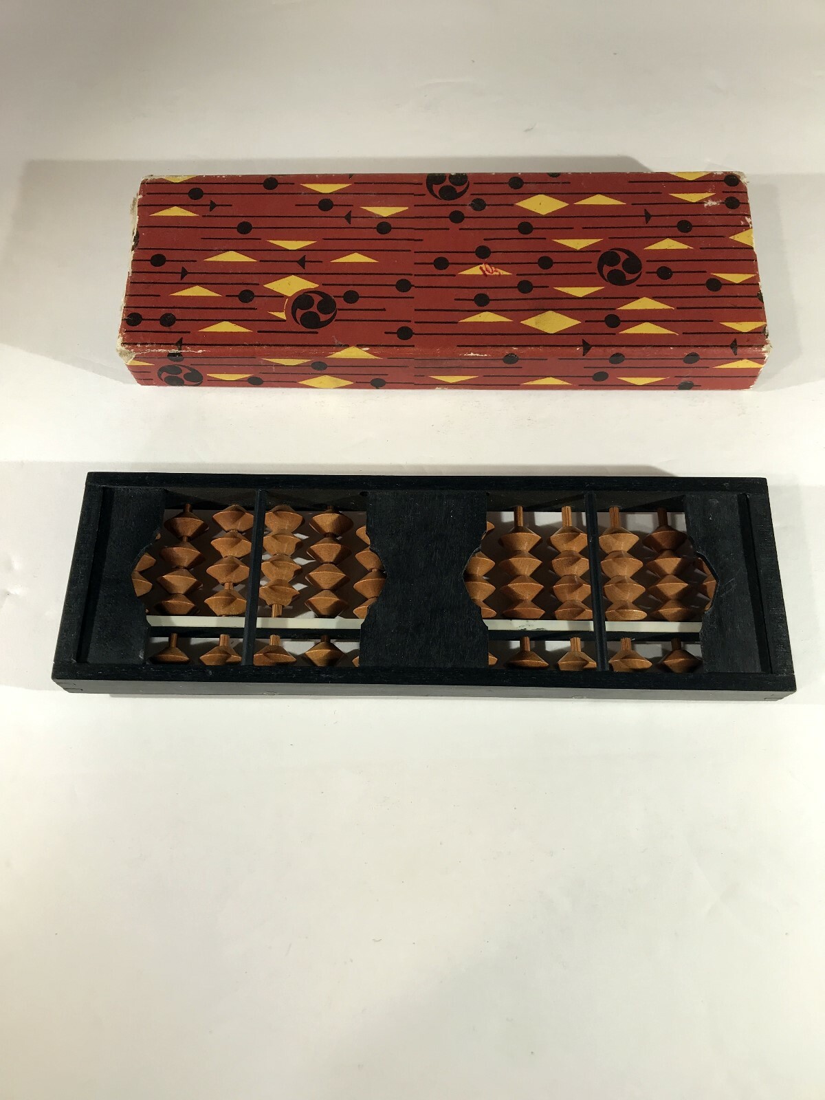 Vintage Small Pocket Abacus w Original Mod Style Box 13 rods, 65 Beads Japan