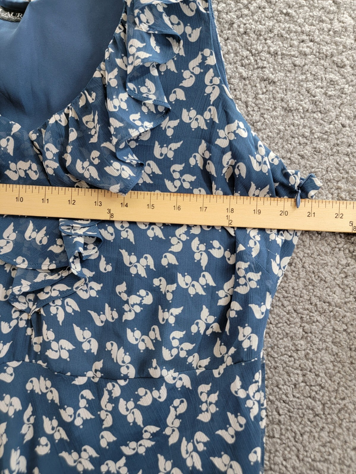 Lauren Ralph Lauren Plus Size Belted Ruffled Dress Women's 14W Blue/White Floral - Picture 5 of 13