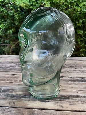 Vintage Green Glass Life Size Hat / Wig Display Mannequin Retail