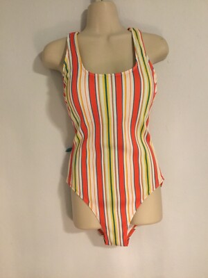 Venus NWOT Stretchy Ribbed, Striped One Piece Bathing Suit, Strappy Back, Size 6