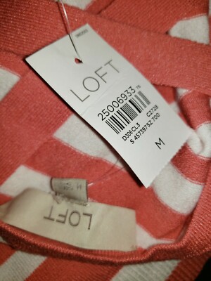 NEW Loft M Women's Sweater Coral White Striped Criss Cross Dolman Caged Back