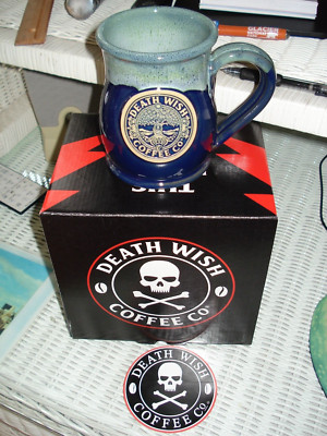 Deneen Pottery DEATH WISH Co ''TREE of LIFE'' Tall Belly MUG. BLUE/Kiwi #1547 BNIB