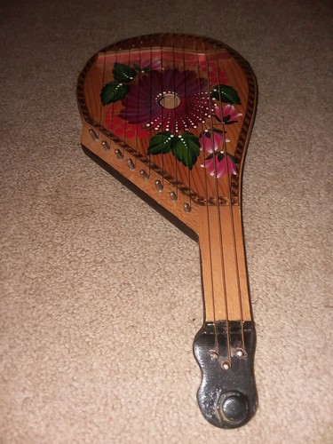 Vintage Russian Ethnic Musical 11 String Wood  instrument  signed painted NICE