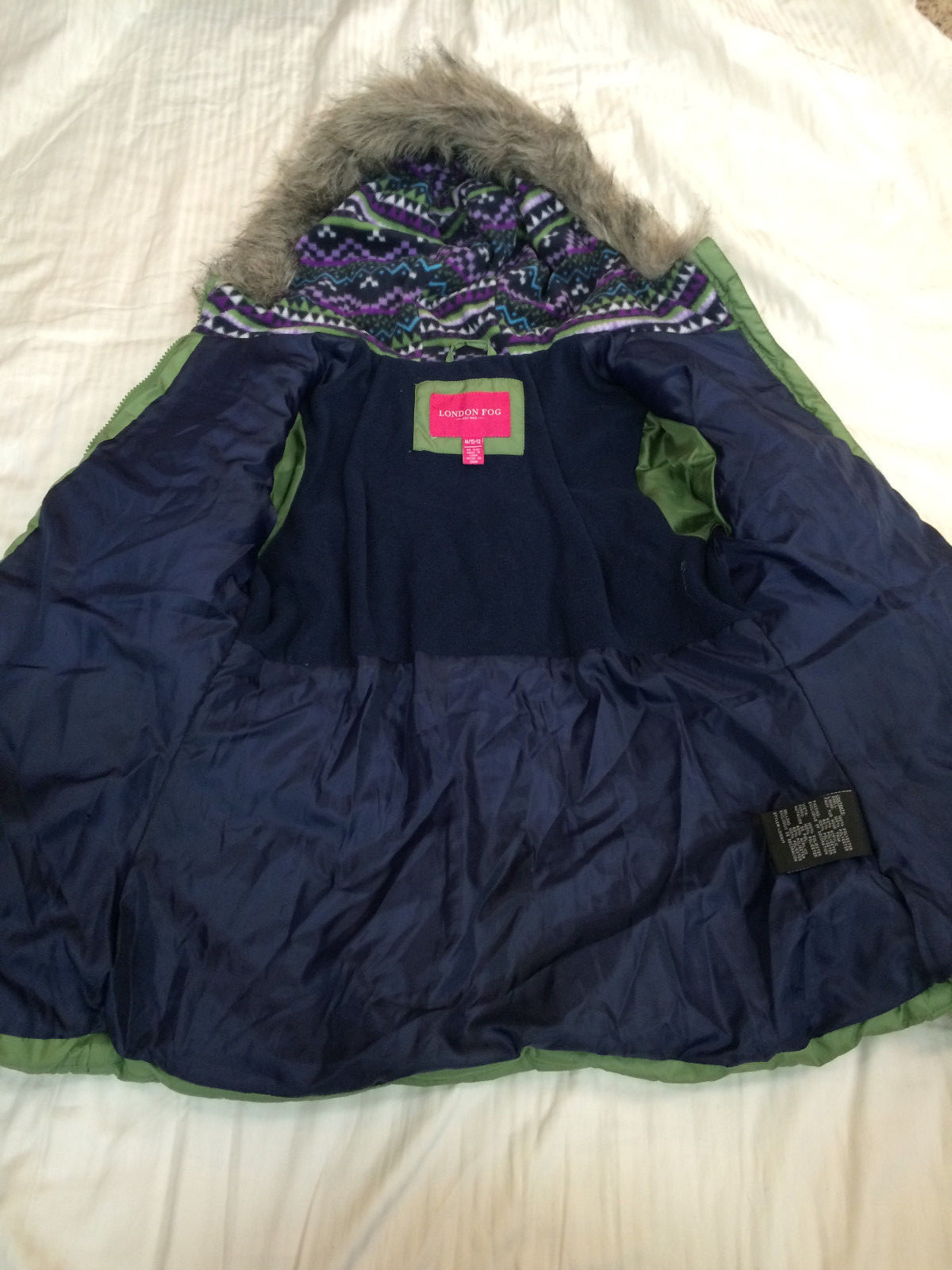 London Fog Girls Size M (10/12) Hooded Green Puff Jacket