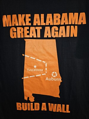 Auburn University Build A Wall Funny Medium Mens Blue Graphic Logo Tshirt