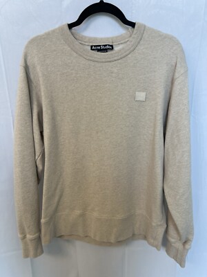 Acne Studios Cotton Crew Neck Sweatshirt L Oatmeal Melange Face Patch