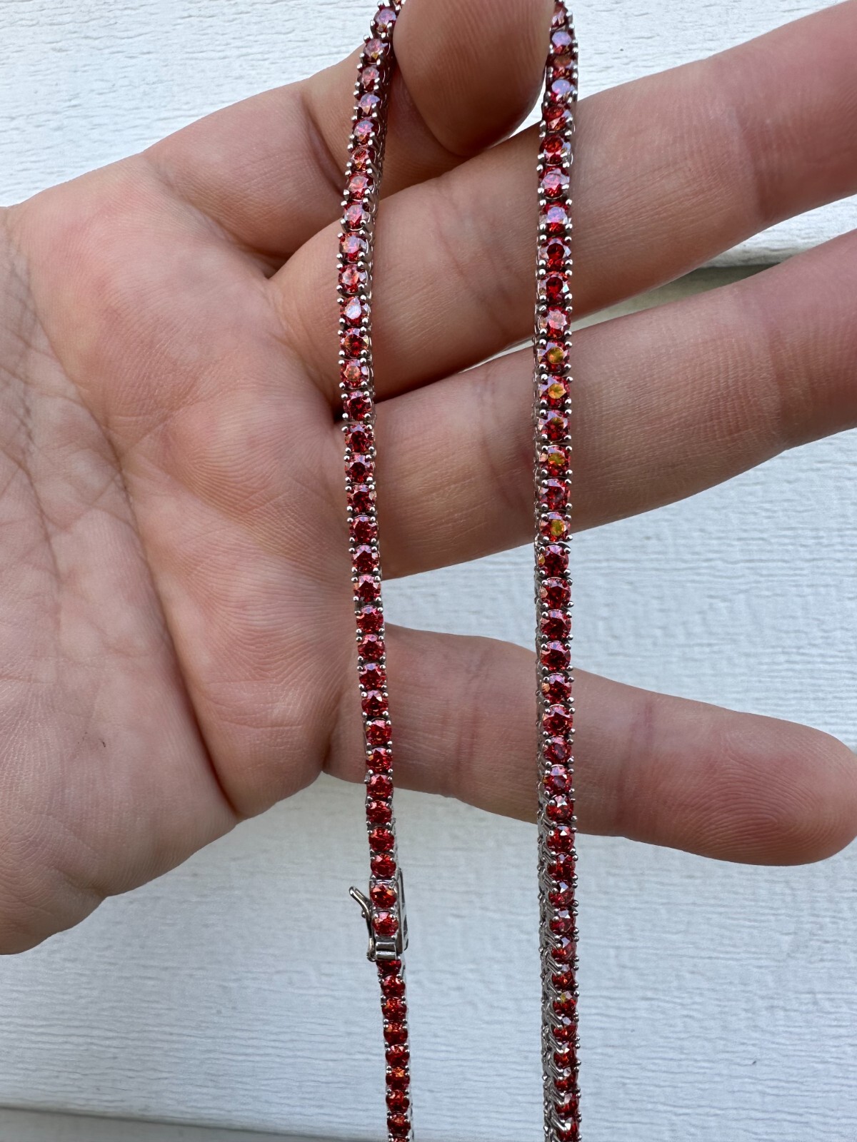 Pre-owned Silver Real Ruby Red Moissanite 3mm Tennis Chain 925  Iced Necklace Pass Test