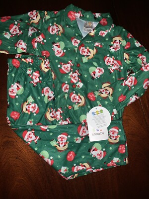 NWT 3T Absorba Green Flannel Christmas Pajamas with Santa Pattern