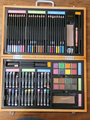 Used Gallery Studio Deluxe Art Set with Wooden Case Colored pencil pastels paint