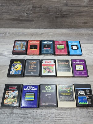 Atari 2600 Game Lot Of 15 -Pac Man Venture Ice Hockey Grand Prix Laser Blast 