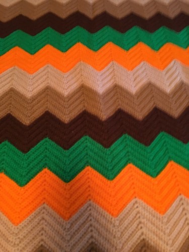 Afghan Blanket Spread 39 X 82 Handmade Fall Colors  Crochet Chevron