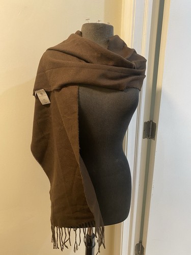 Women's Brown Neck Scarf with Fringe 70X12 Winter Accessory