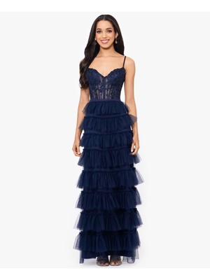 BLONDIE NITES Womens Navy Mesh Lined Boned Corset Bodice Skirt Dress 13