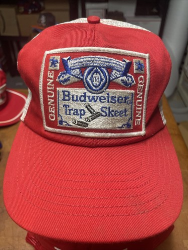 2 Vintage Budweiser snapback truckers hat mesh Made in USA RARE Trap Skeet Patch