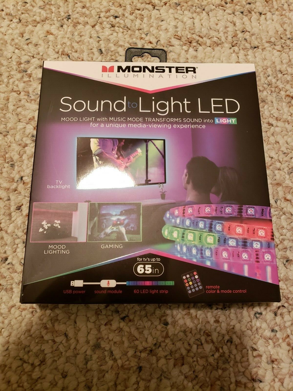 Monster Sound To Light LED Strip For TVs Up To 65' Mood Lighting Gaming
