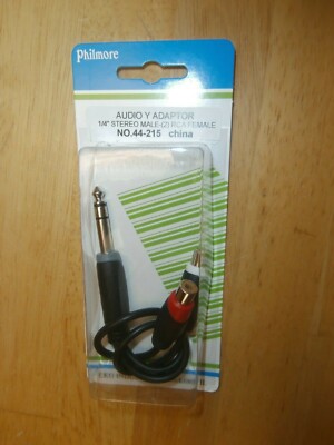 PHILMORE 44-215 STEREO 1/4''  MALE TO 2 RCA FEMALE Y ADAPTER 6'' CORD ,NEW