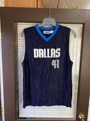 Dirk Nowitzki Jersey Dallas Mavericks NBA Navy Blue Nylon Boys Large 14-16