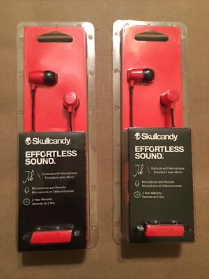2 pcs skullcandy effortless sound earbuds with microphone Red Color